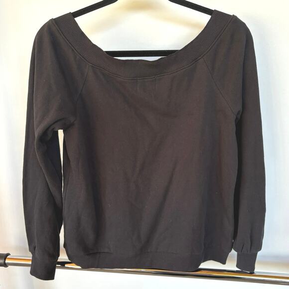 Nation Wyatt V-Neck Black Sweatshirt Classic Varsity Lounge Quiet Luxury Small - Picture 3 of 9
